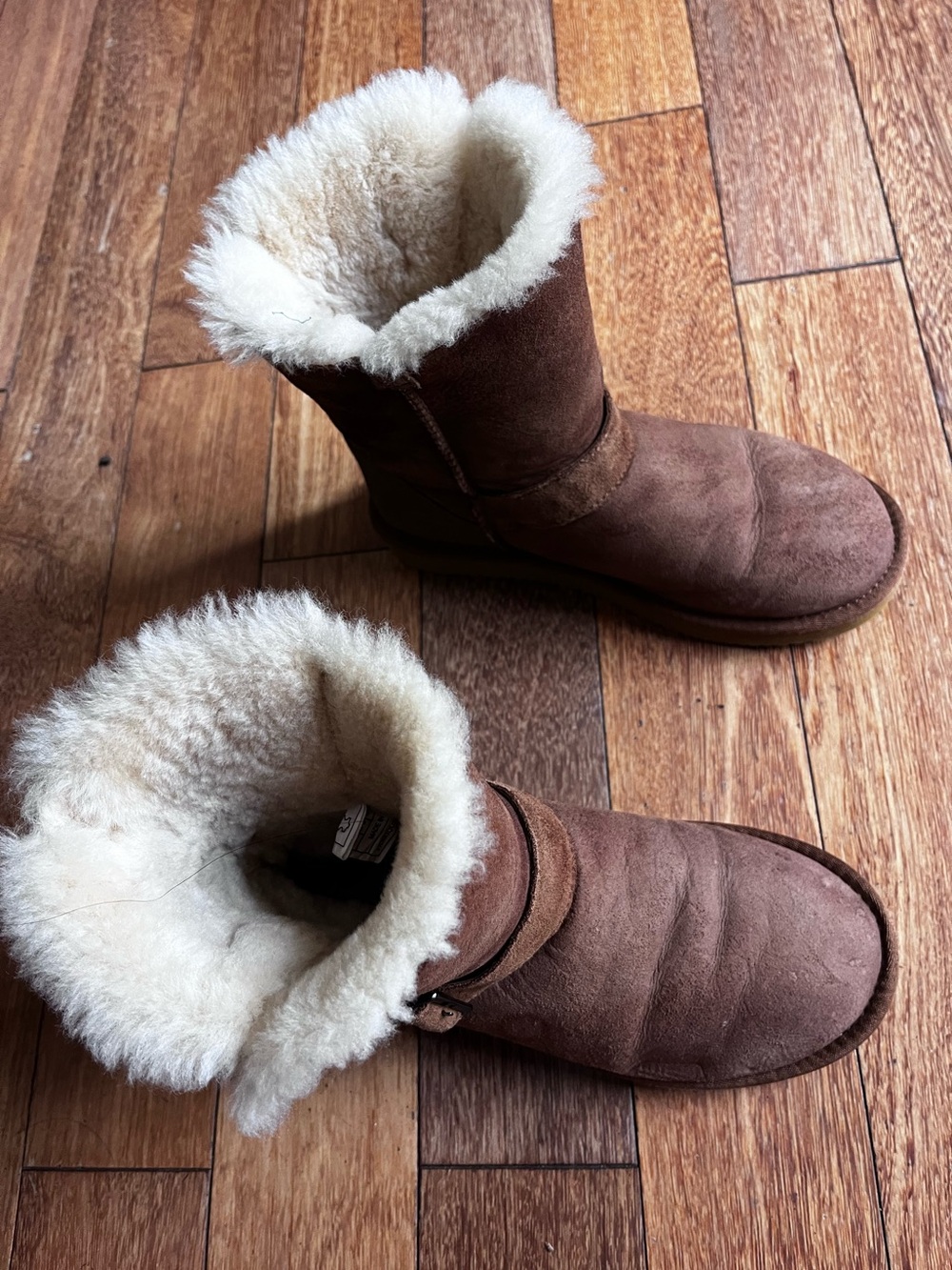 Kirkland Brown Suede Shearling Lined Ankle Bootie Buckle Straps Womens Size 7